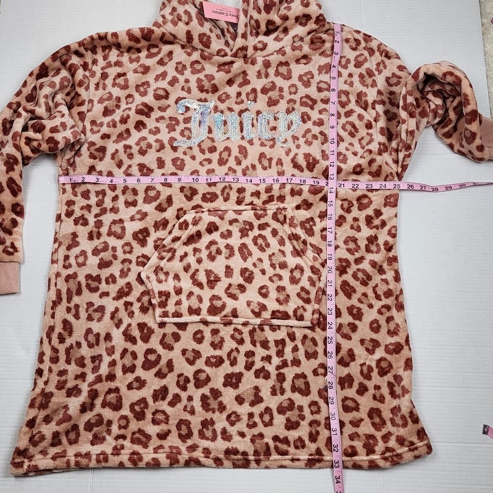 Juicy Couture Sequin Leopard Animal Print Sherpa Hoodie Tunic L/XL - Picture 8 of 11